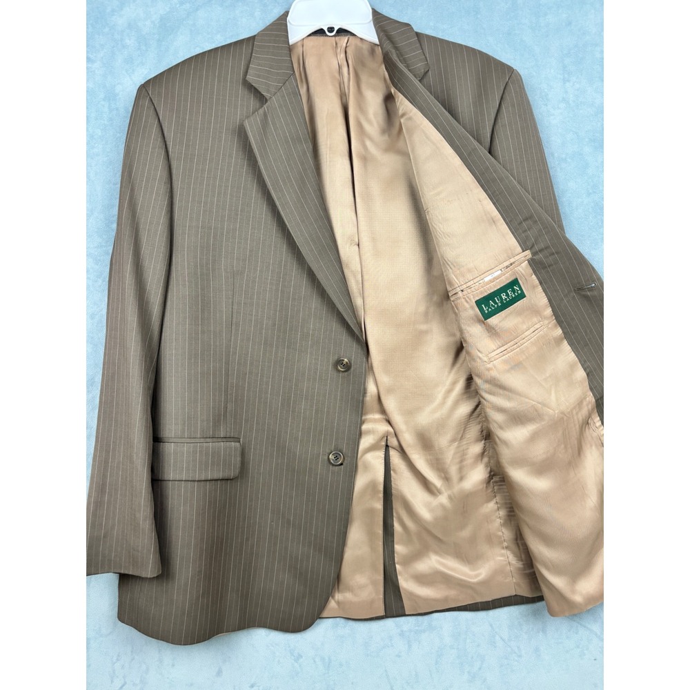Lauren Ralph Lauren Mens 48R Wool Pinstripe Blazer Sport Coat Olive Brown 48 R
